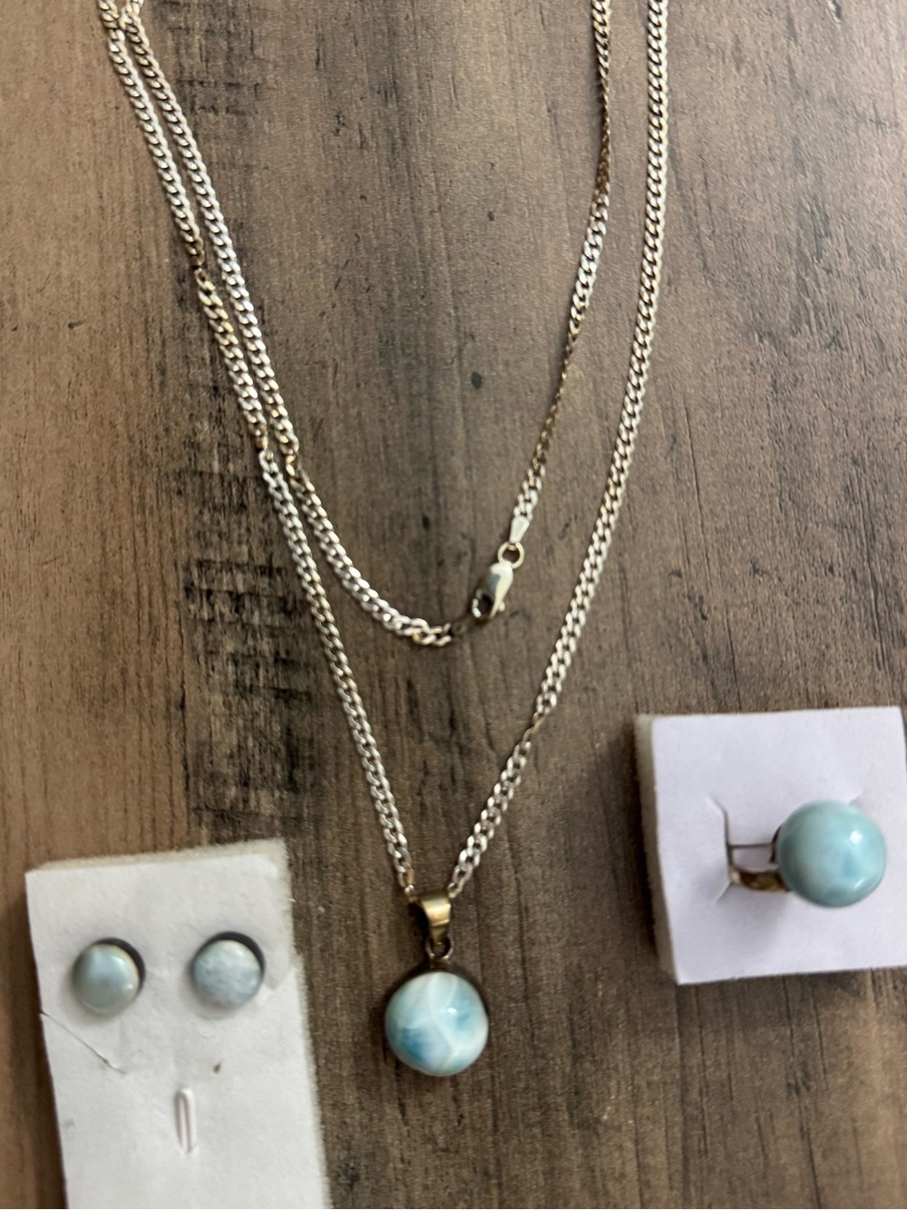 Gold-Tone Necklace and Earring Set with Light Blue Stone